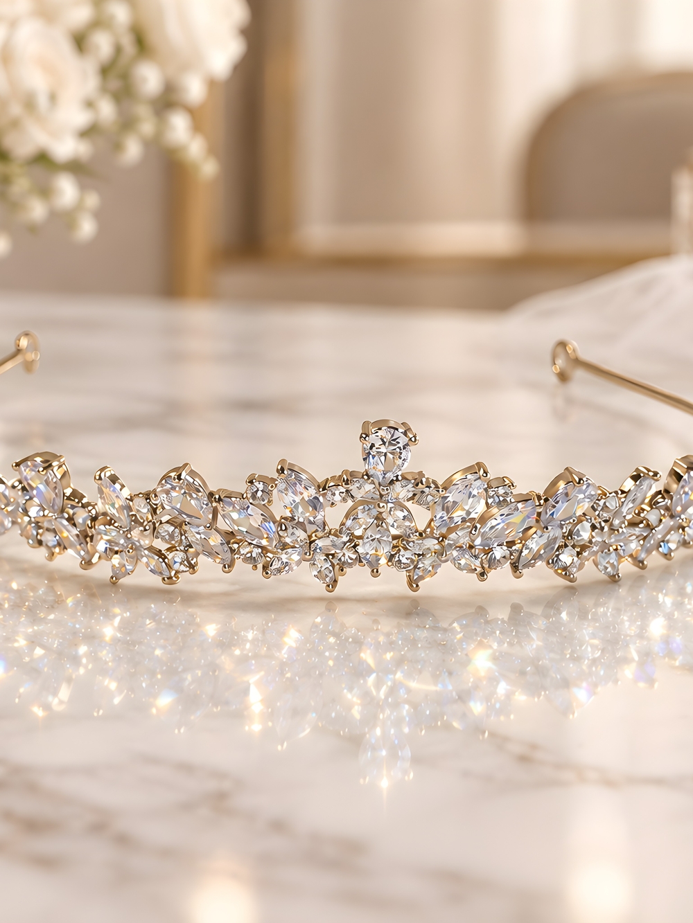 Silver Plated Crystal Tiara Headband With Cubic Zirconia